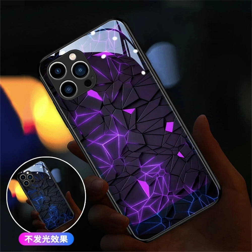 

Geometry Rhombus LED Luminous Case For Samsung S24 S23 S22 S21 S20 FE Note 10 20 Plus Ultra A54 A14 A53 A52 A32 Light Up Cover