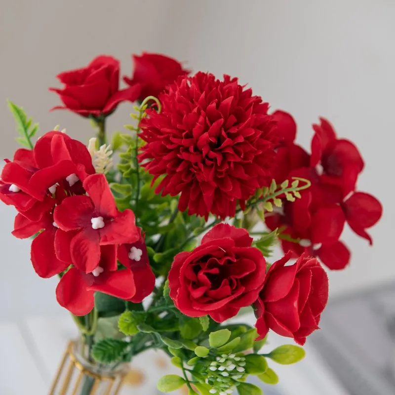 Seide Rose Chrysantheme Brautstrauß Künstliche Blume Hochzeit Outdoor Garten Haus Zimmer Bonsai Dekor Kranz DIY Geschenk Zubehör – Detail 11