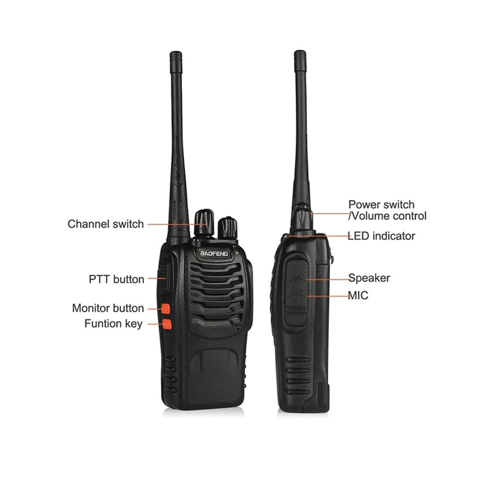 2pack Wholesale Walkie-Talkie Baofeng BF-888S  Two Way Radio 888s UHF 400-470MHz 16 Channel 10km Communication Distance 5