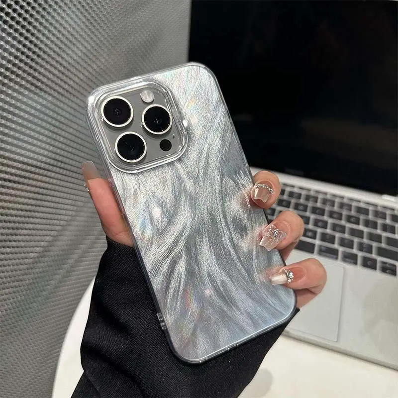 Coque de luxe en silicone souple avec dégradé laser argenté pour Samsung Galaxy A55 A35 A34 A06 S23 S24 Ultra A14 A13 A54_voghion.com