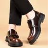 British Cowhide Platform Metal Buckle Leather Shoes for Men Designer Soft-soled Men's Wedding Shoes Fashion Business Shoe Male 6