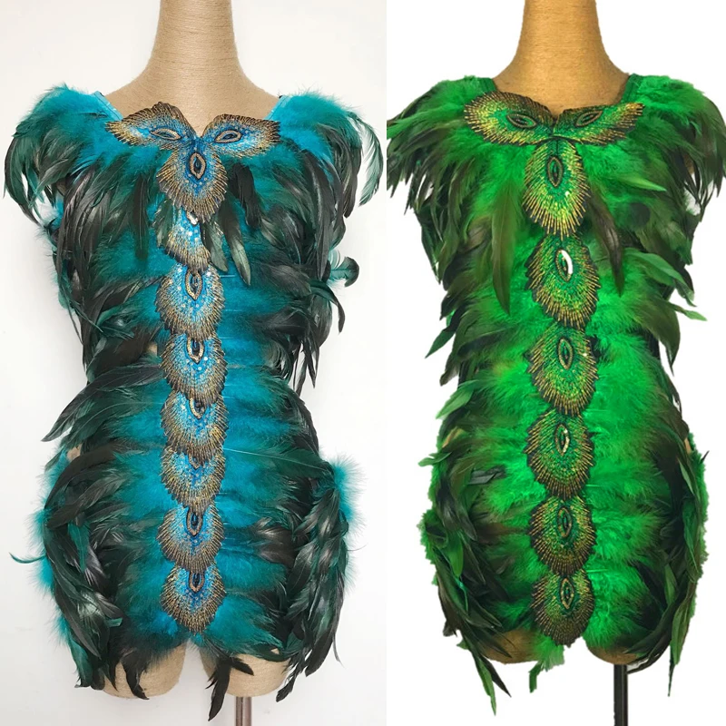 

Peacock Feather Nightclub Stage Bodysuit Drag Queen Costume New Dj Female Singer Clothes Sexy Party Dress Rave Womenswear