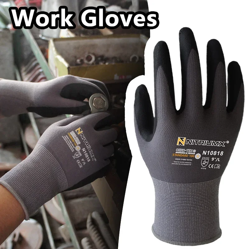 Safety Work Gloves Seamless Knit Nylon Glove Black Micro-Foam Nitrile Grip General Purpose Automotive Improvement Safety Work Gloves
