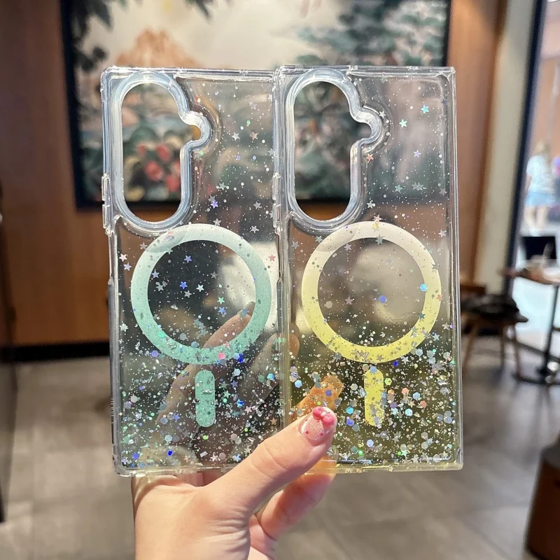 Glitter Star Transparent Magnetic Case with MagSafe Compatibility