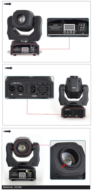 ミニLEDムービングヘッド60W,3面回転効果付きスポットライト