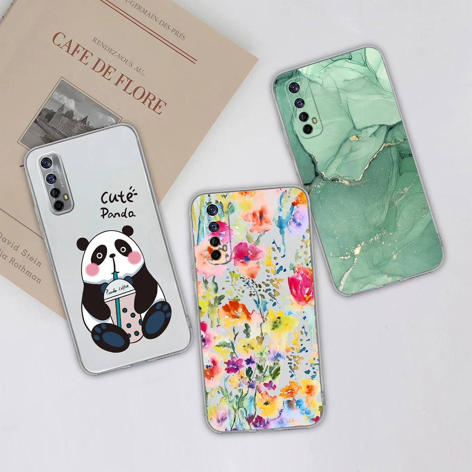 Gradient Flowers Pattern Soft Clear TPU Silicone Phone Case