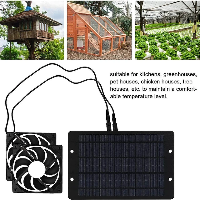 Solar Powered Fan 12V 10W Waterproof Dual Exhaust Fan For Camping Greenhouse Electric Ventilation Fan With Protective Net 2