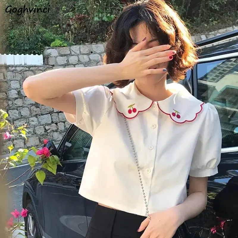 

Cherry Shirts Women Lovely Casual Harajuku Summer Girlish Korean Version Popular Gentle Loose Preppy Style Age-reducing Vintage