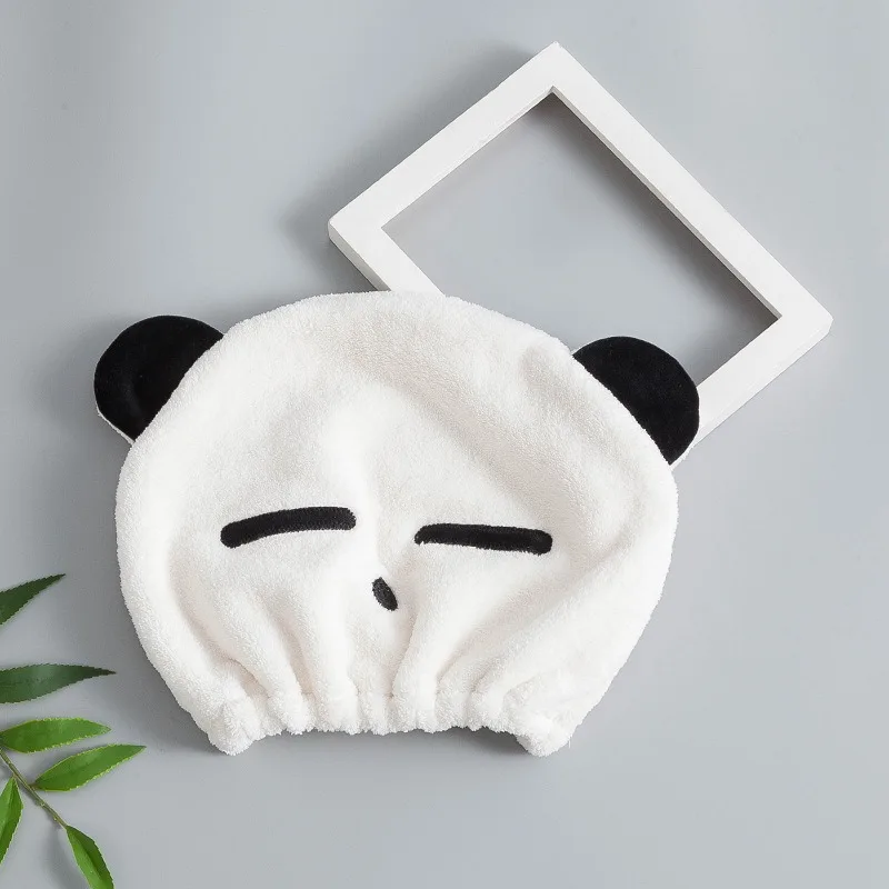 

1Pc Women Dry Hair Hat Cute Panda Super Absorbent Hair Towel Quick-Dry Hair Turban Bathroom Adult Shower Cap Head Wrap Hat