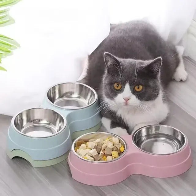 S6d1269a3dc374e44bac904727caf30ddU.png Double Pet Bowls Dog Food Water Feeder Stainless Steel Pet Drinking Dish Feeder Cat Puppy Feeding Supplies Small Dog Accessories