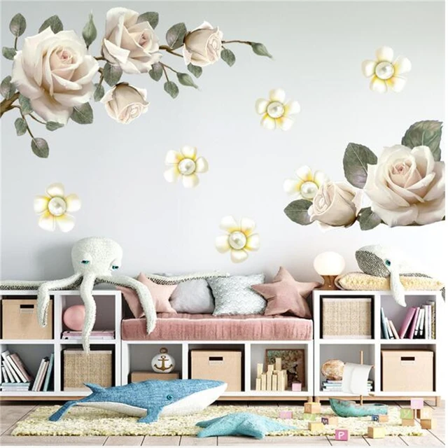 Sticker mural branche fleurs vertes