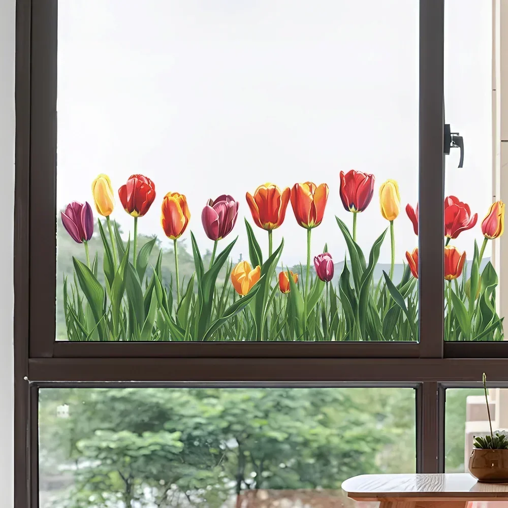 1PCS Fresh Painted Tulip Flower Glass Window Sticker