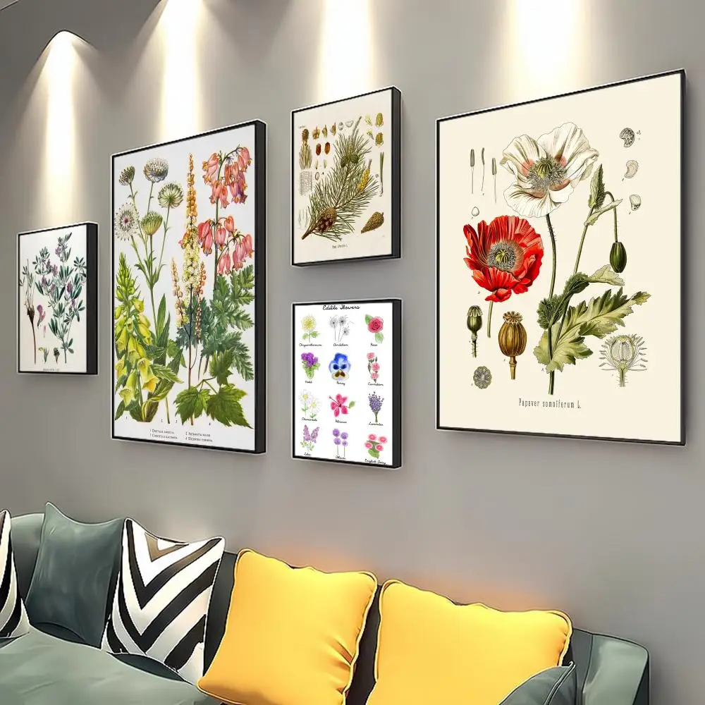 

Plant Flower Poster Self-adhesive Art Poster Retro Kraft Paper Sticker DIY Room Bar Cafe Vintage Decorative Painting