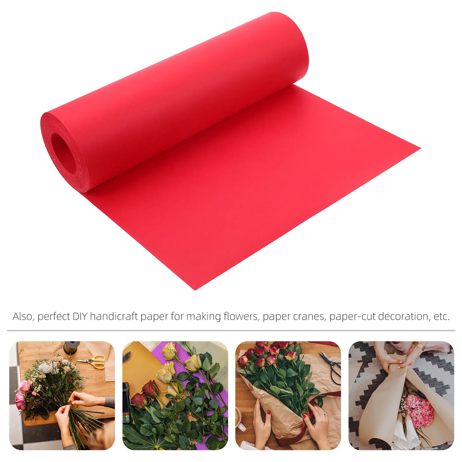 1 롤 레드 크래프트 종이 롤 선물 포장용 꽃 포장 DIY 수공예품 꽃다발 포장 공예 장식 및 배송