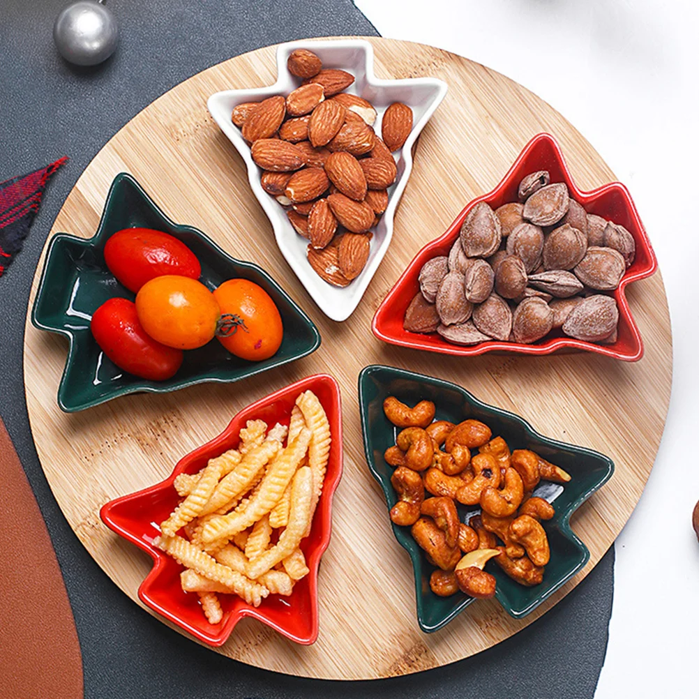 

Christmas Tree Shape Fruit Plates Dessert Nuts Snack Plate Candy Dish Serving Trays With Bamboo Base Stand New Year Tableware