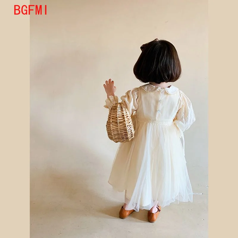 Girls Dress New Baby Kid Girl Spring Summer Dresses Collar Embroidered Yarn