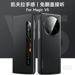 Luxury Kevlar Skin Feel Folding Phone Cover with Smart Sleep and Shockproof Bumper - Magic V5 (Black)