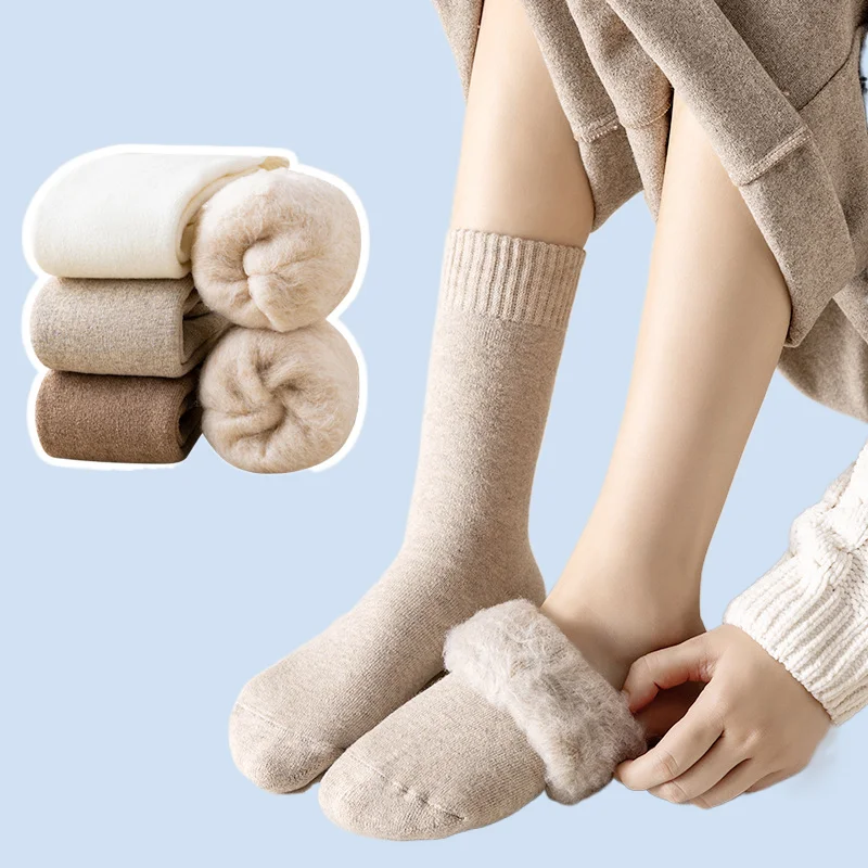 5/10 Pairs Cashmere Women's Socks Autumn and Winter Plus Velvet Thickening Warm Terry Socks Breathable Winter Women's Socks