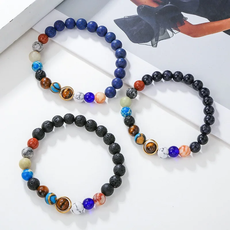 Creative Universe Solar System Bead Bracelet for Men Women Yoga Round Stone Crystal Couple Wristband Friendship Gift Jewelry
