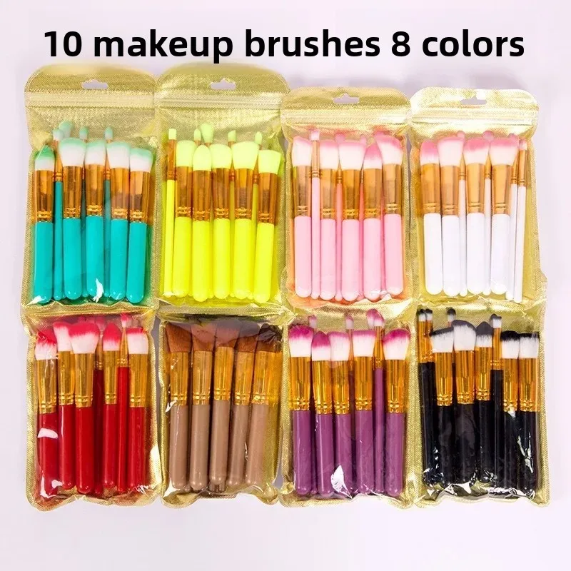 10 Piece Makeup Brush Set Beginner Friendly Fiber Brushes Candy Colors Beauty Tools for Face And Eye Makeup Application