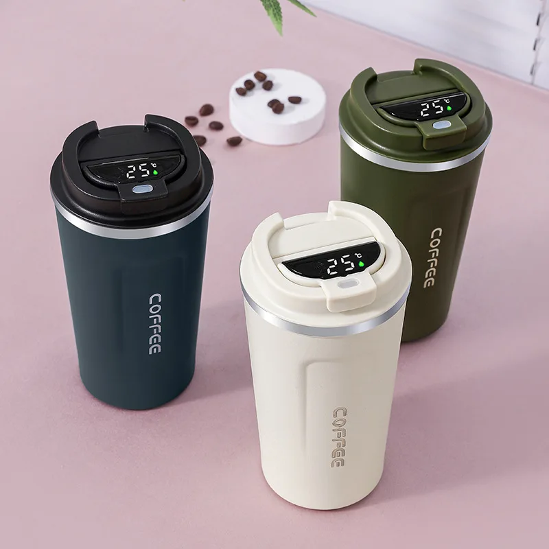 Portable Travel Mug Vacuum Coffee Bottle with Temperature Display Spill  Proof Coffee Thermos Leak Proof Tumbler Cup - AliExpress