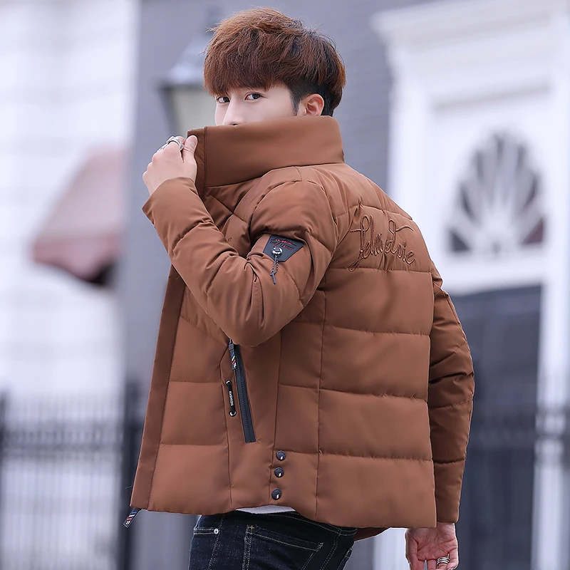 Casual 2023 Autumn Winter Cotton Padded Jacket Men's Slim Fit Solid Stand Collar Puffer Coat Streetwear Warm Parkas Top Clothing