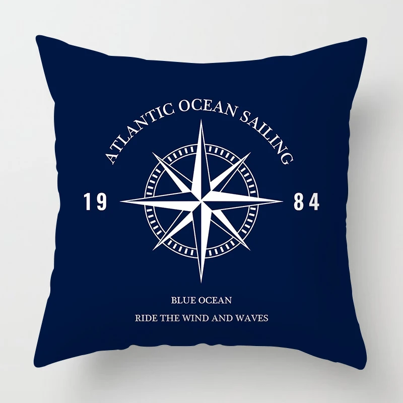 Nordic dark blue nautical series compass pillow cover home decoration sofa decoration cushion cover 45*45 can be customized 4