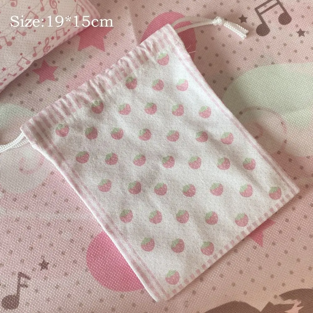 Canvas Strawberry Musical Note Drawstring Bag for Storage