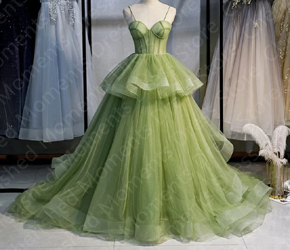 

Fashion New Long Green Prom Dress for Women Sexy Strap Sleeveless Court Train Party Evening Gown Vestidos De Fiesta فساتين سهرة