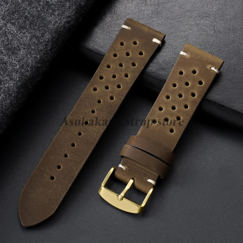 Vintage Cowhide Leather Watch Strap - Black Brown Universal Watchband
