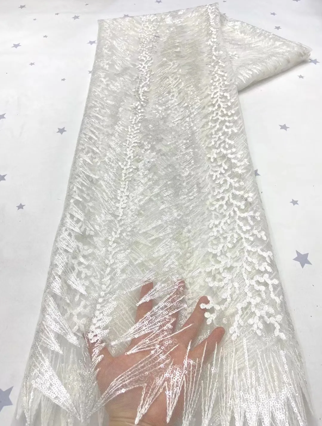 

(5yards/Pc) Pure White Embroidered Sequins Tulle French Mesh Lace Bride African Net Lace Fabric For Dress Wedding Sequin Lace