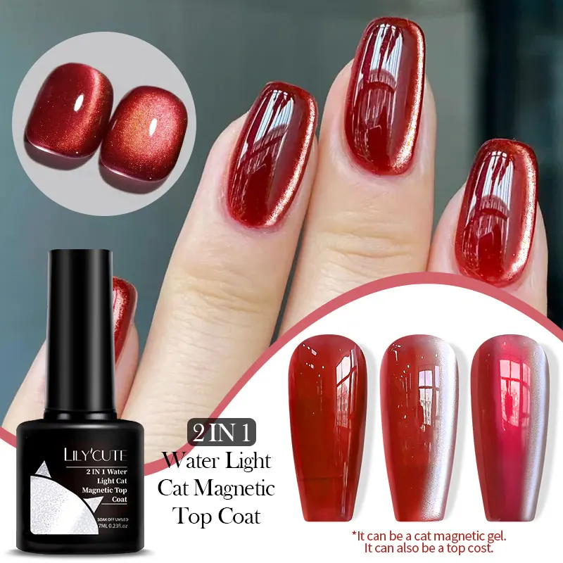 LILYCUTE 7ML Water Light Cat Magnetic Top Coat Soak Off Red Jelly Gel Nail Polish Semi Permanent UV Gel Reflective Nail Art Gel