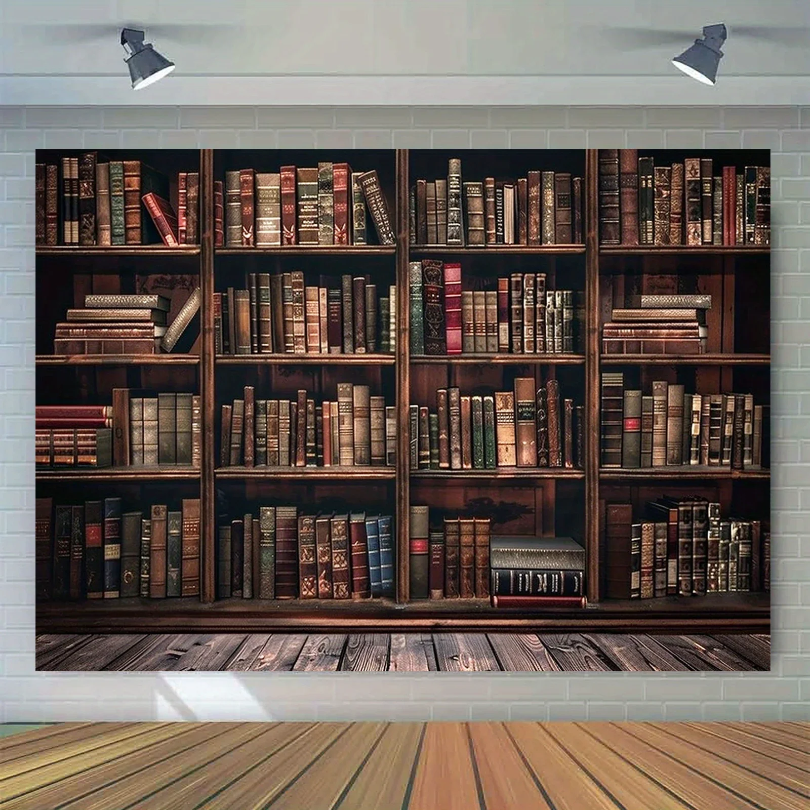 Ein Vintage-Bücherregal-Hintergrundbanner aus Polyester – altes Bibliotheksbuch-Fotografie-Hintergrund, universelles Festival – Detail 7