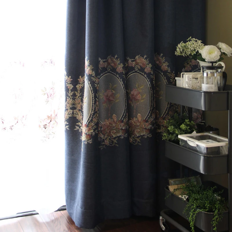 

New Style Curtains for Living Room Bedroom Custom European French Thickening Full Blackout Embroidery Solid Color High-end