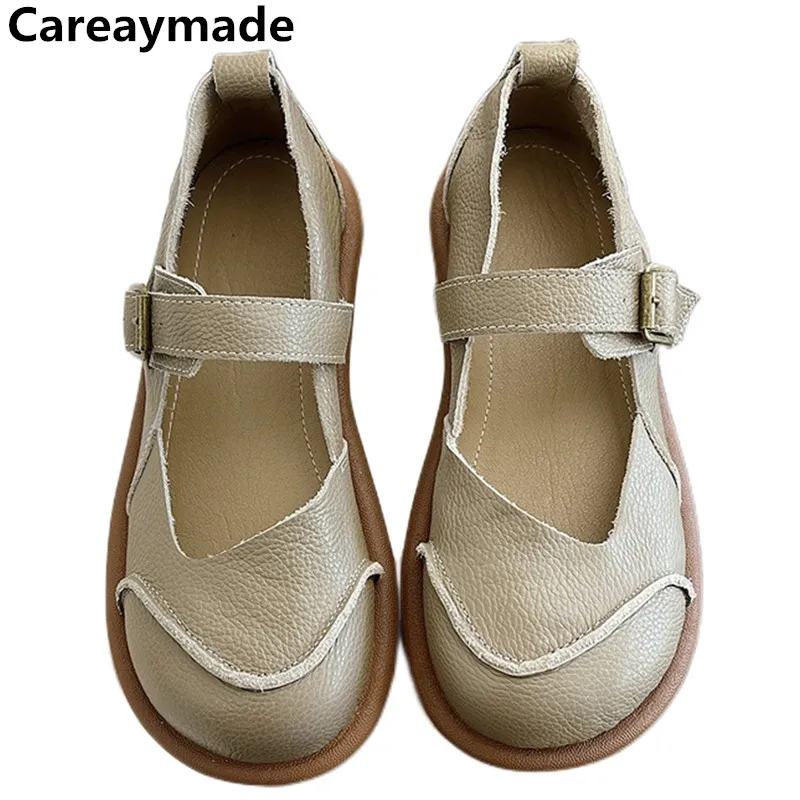 careaymade-genuine-leather-women's-shoes-treading-on-shit-series-cow-leather-sandals-roman-style-shoes-casual-retro-flats