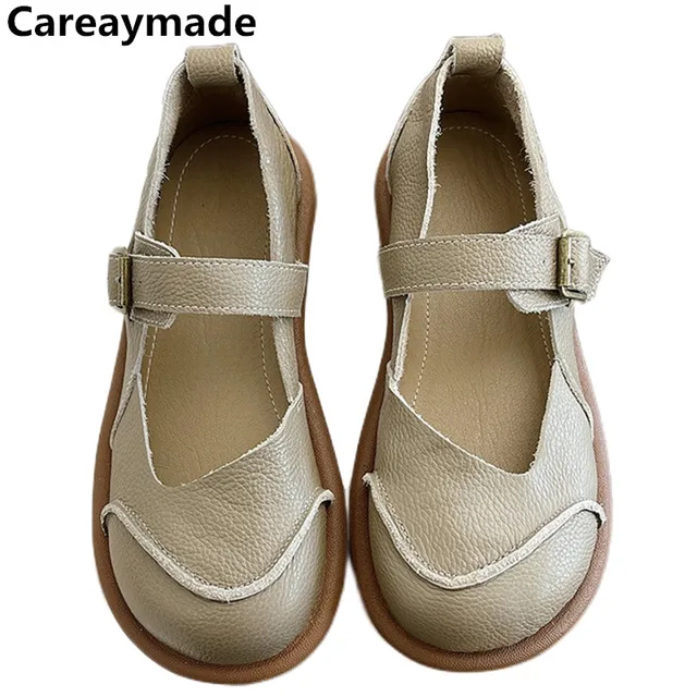 Careaymade-Genuine Leather Women s shoes Treading on shit series cow leather sandals Roman style shoes Casual retro flats