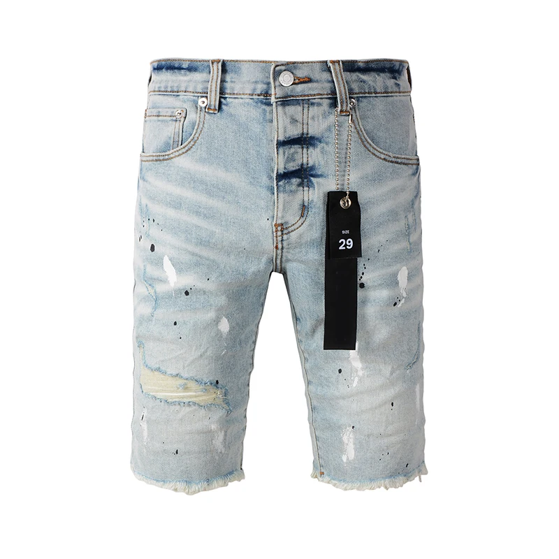 Men Jeans Ripped Jeans Ripped Patchwork Jeans High Street Men's Purples Denim Shorts Vintage Do Old Wash Water Light Color Ripped Jeans Straight Pants Streetwear