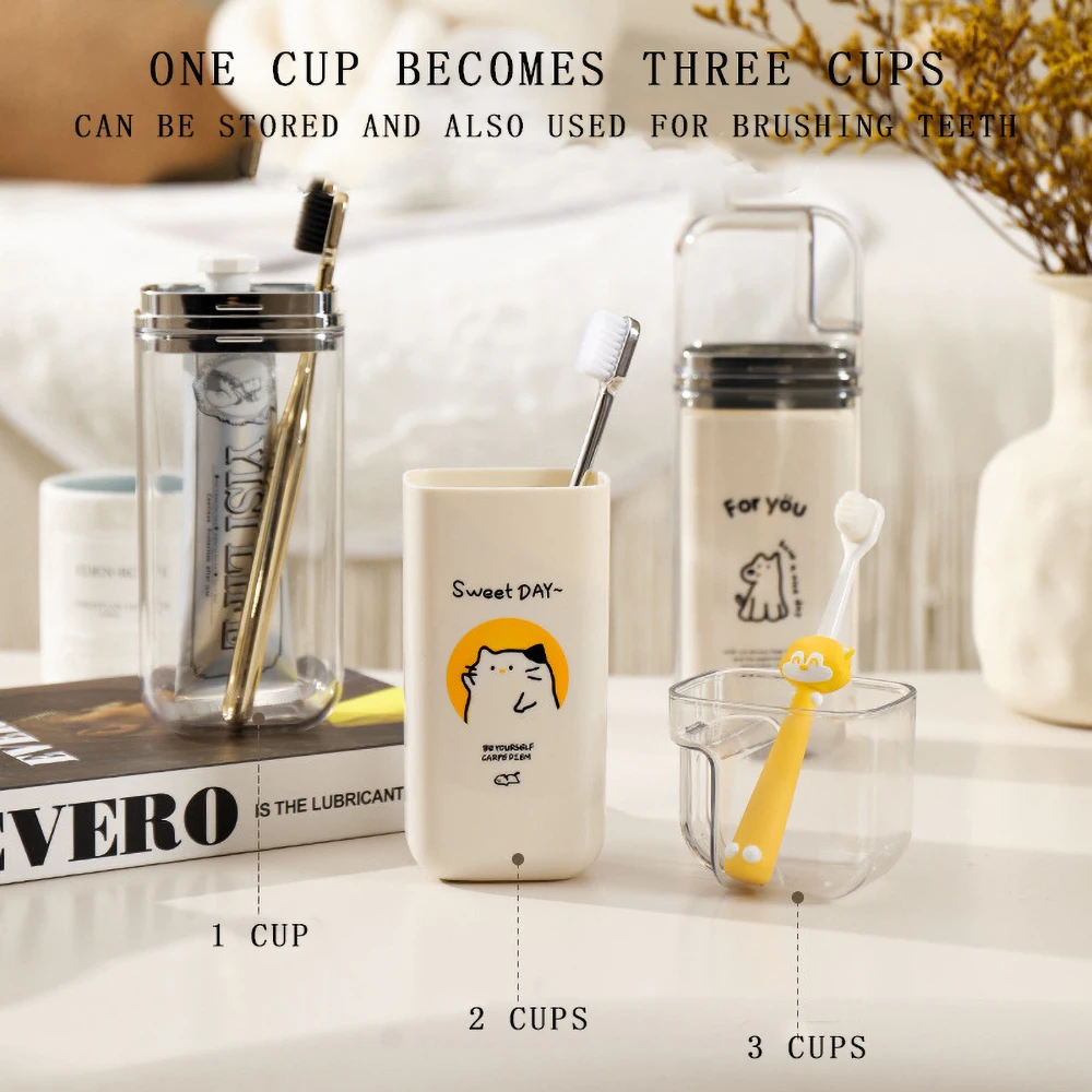 three-in-one Simple Home Travel Rinse Mouthwash Cup Tooth Bucket Toothbrush Storage Toothpaste Box Portable_voghion.com