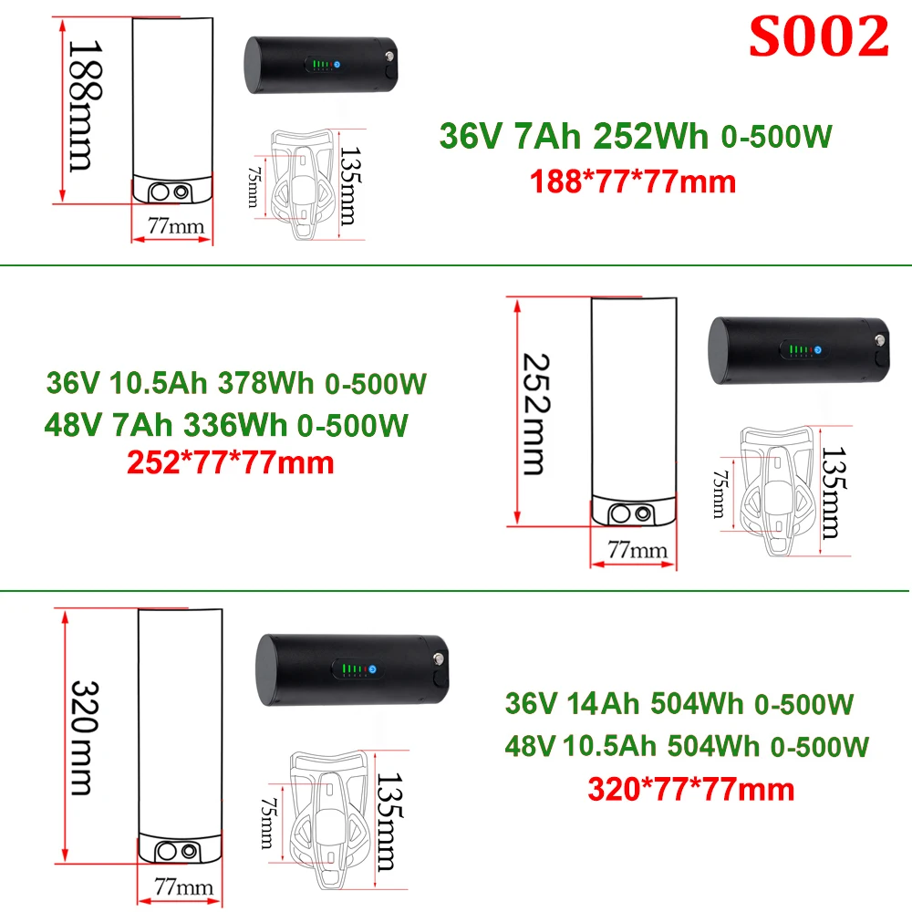 Mini Bottle EBike Battery 36V 10.5Ah 9Ah 48V 7Ah San-yo 18650 Li-ion Battery Pack for Bafang TSDZ2 250W 350W 500W Motor