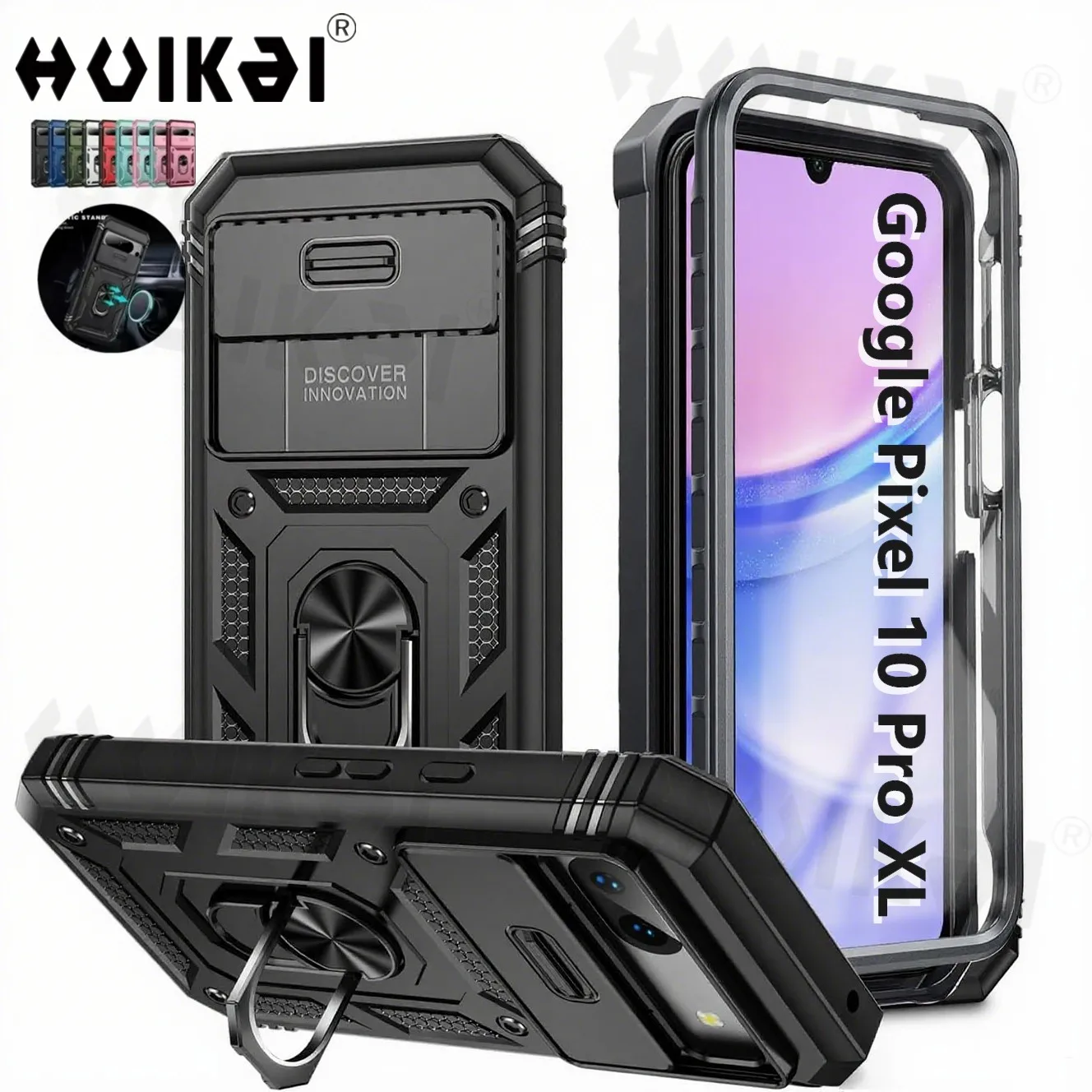 Rugged Military-Grade Shockproof Phone Case with Kickstand and Slide Camera Cover