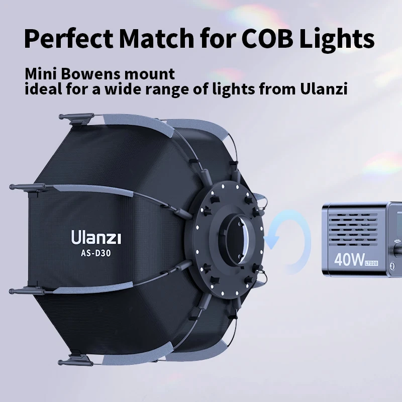 Ulanzi AS-D30 30cm Octagonal Softbox Mini Bowens Mount Quick Release Honeycomb Grid Softbox for Ulanzi LT028 COB Light Studio