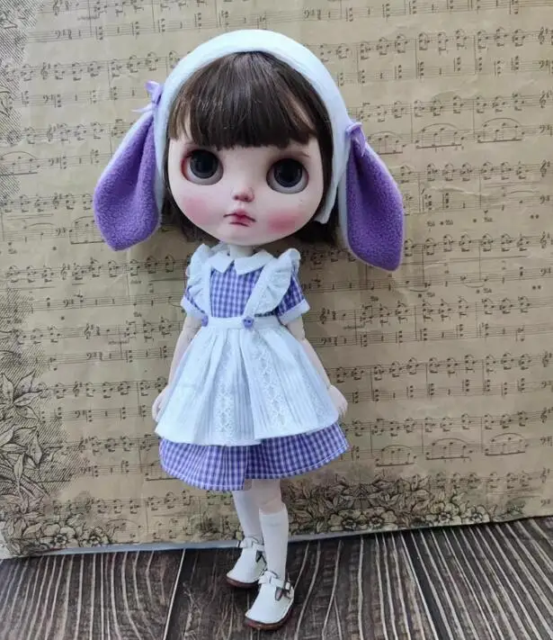 

Promotional price rabbit ear 4 piece suit Blythe clothes maid Hairbands, inner skirts, aprons, socks 1/6 30cm BJD anime girl