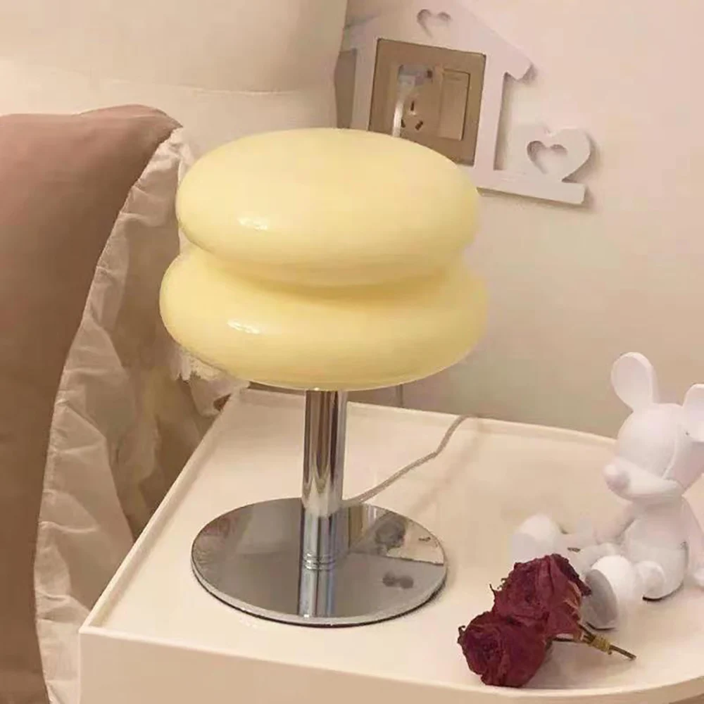 Elegant Macaron Glass Table Lamp - Trichromatic Dimming Decor with Eye Protection Night Light