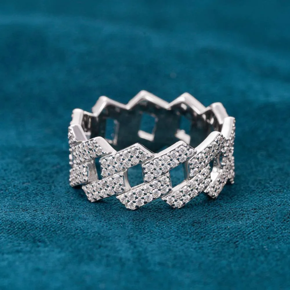 Gra Certified Full Moissanite Diamond Cuban Rings for Men Women 100% 925 Sterling Silver Hip Hop Double Row Eternity Band Ring 4