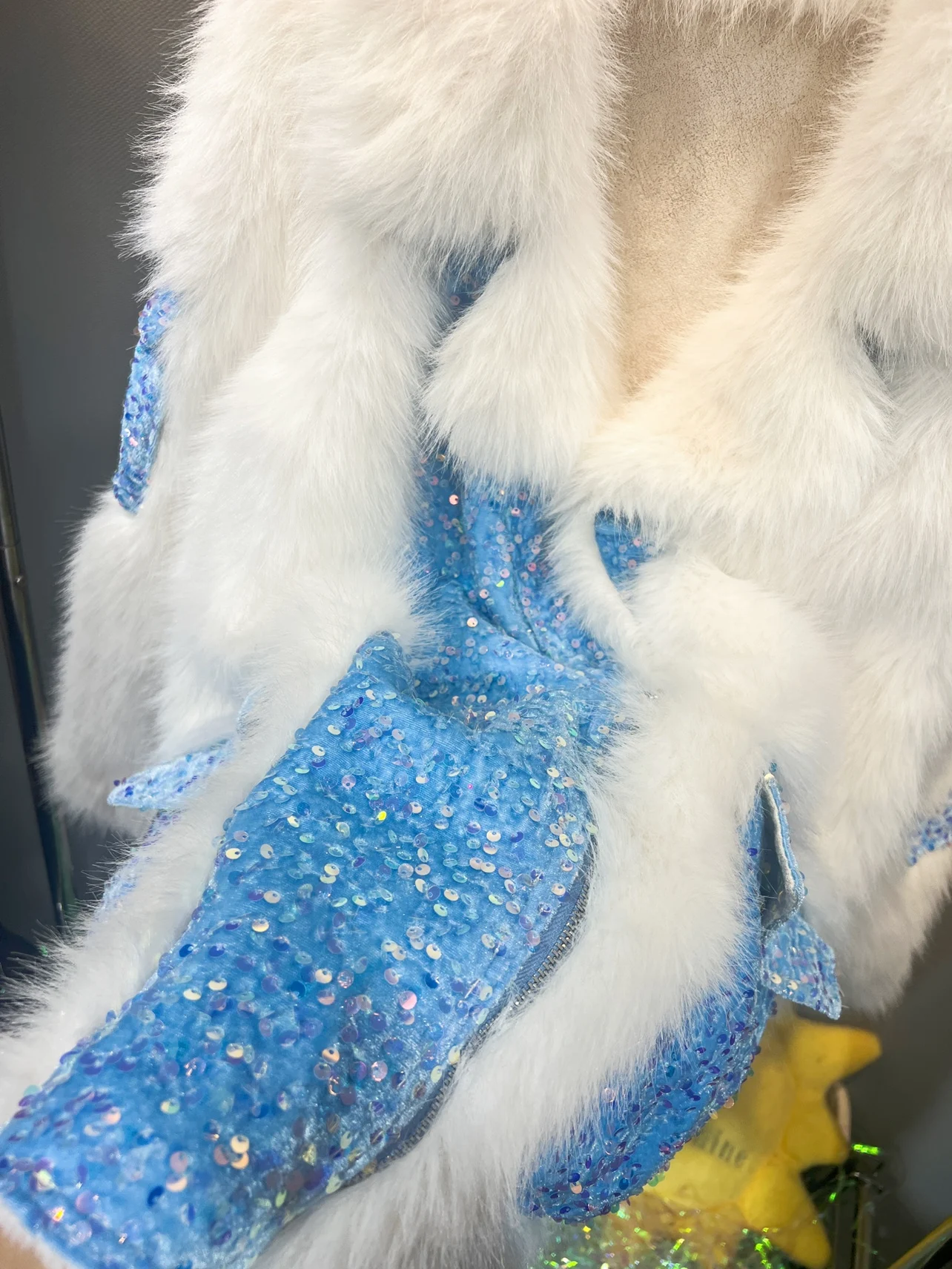 Contrast Color Sequins Pocket Thicken Women Fur Jacket Coat 2023 New Winter Mid-long Outwear Loose Long Sleeve Faux Fur Overcoat