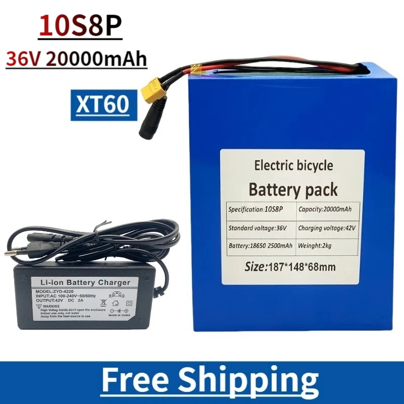 

10S8P 36V 20Ah 250W~1000W 36V 20000mah Battery 42VLithium Battery Pack with 30A BMS for Ebike Electric Car Bicycle Motor Scooter