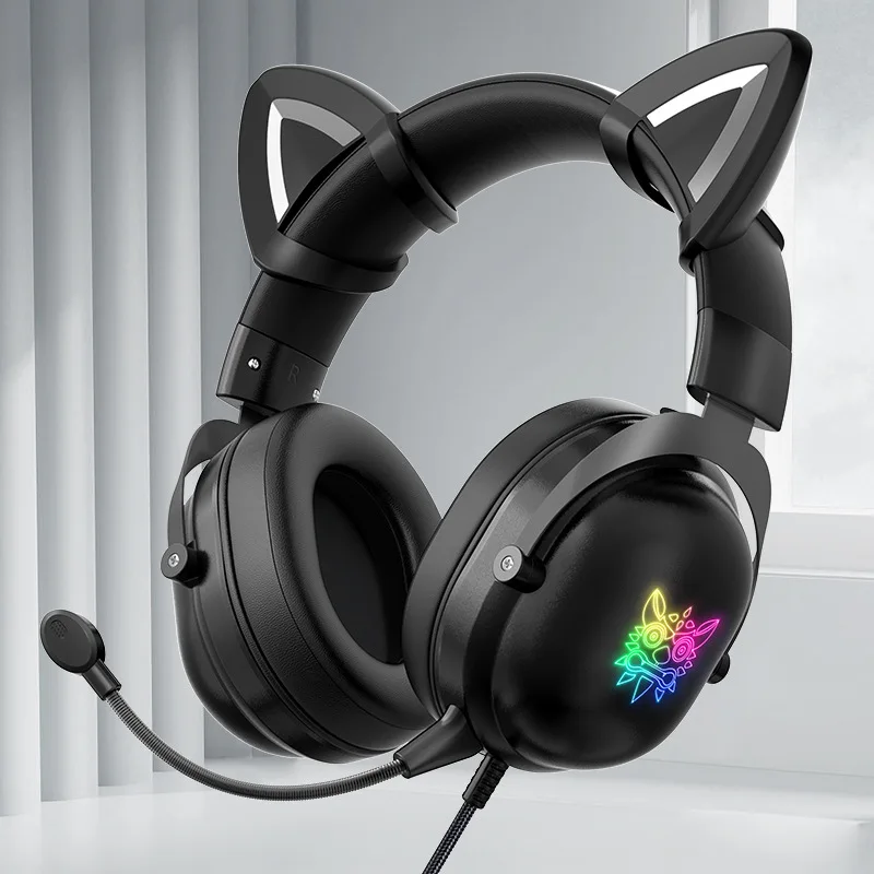Onikuma x11 Flash Light Cat Ear Gaming Headset RGB helmets Gamer Girl
