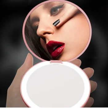 Miroir de maquillage LED pliable sur 2 côtés, mini miroir cosmétique pour femmes, effet lumineux, Compact, de poche, Portable 1