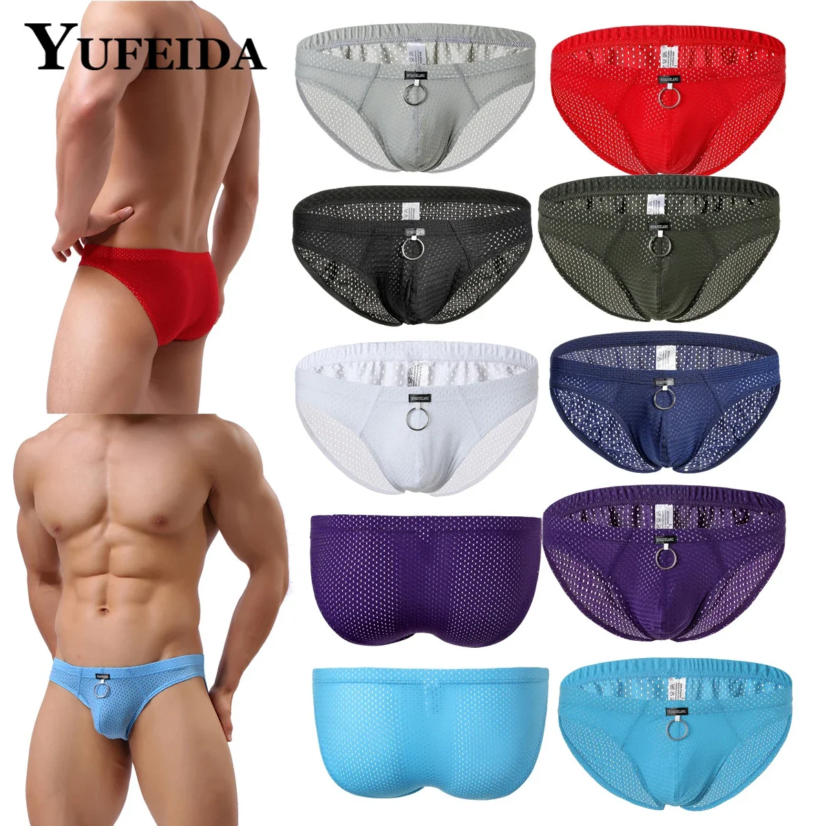 YUFEIDA Mens Briefs Underwear Breathable Comfortable Sexy Mesh Low-Waist Underpants Bikini Briefs Gay Homme Panties Penis Pouch