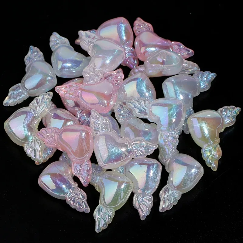 10pcs 아크릴 러브 하트 비드 35x21mm 빛나는 컬러 도금 천사 루즈 비즈 IY 공예 장식품 만들기 팔찌 액세서리